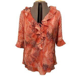 Dress U II. Size 3X. Lined Semi Sheer Ruffled Pullover Blouse. Flared. B92.